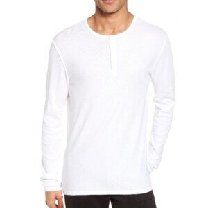 Vince Men's White Raw Edge Long Sleeve Henley T-Shirt Size XXL
